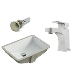 Kingsman 20.9 in. Rectangle Undermount Vitreous Glazed Pure White Ceramic Sink with Bathroom Faucet/Pop-up Drain Combo (Brushed Nickel Faucet and Drain)