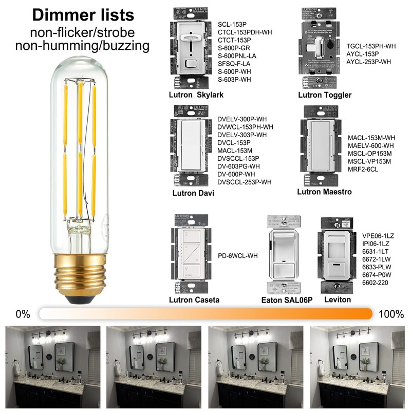LiteHistory Tubular Light Bulb 6W Equal E26 LED Bulb 60