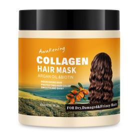 LSKINBATH Collagen Hair Treatment For Hair Moisturizing Hair Masks Argan Oil Collagen Biotin Repair Deep Conditioner For Dry Damaged Frizzy All Hair Types(16.9 Fl Oz/500ml)