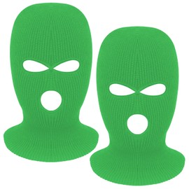 Tmflexe 2 Pieces 3-Hole Full Face Mask Cover Ski Mask Winter Balaclava Cap Knitted Face Cover for Winter Outdoor Sports, Fluorescent Green, One Size