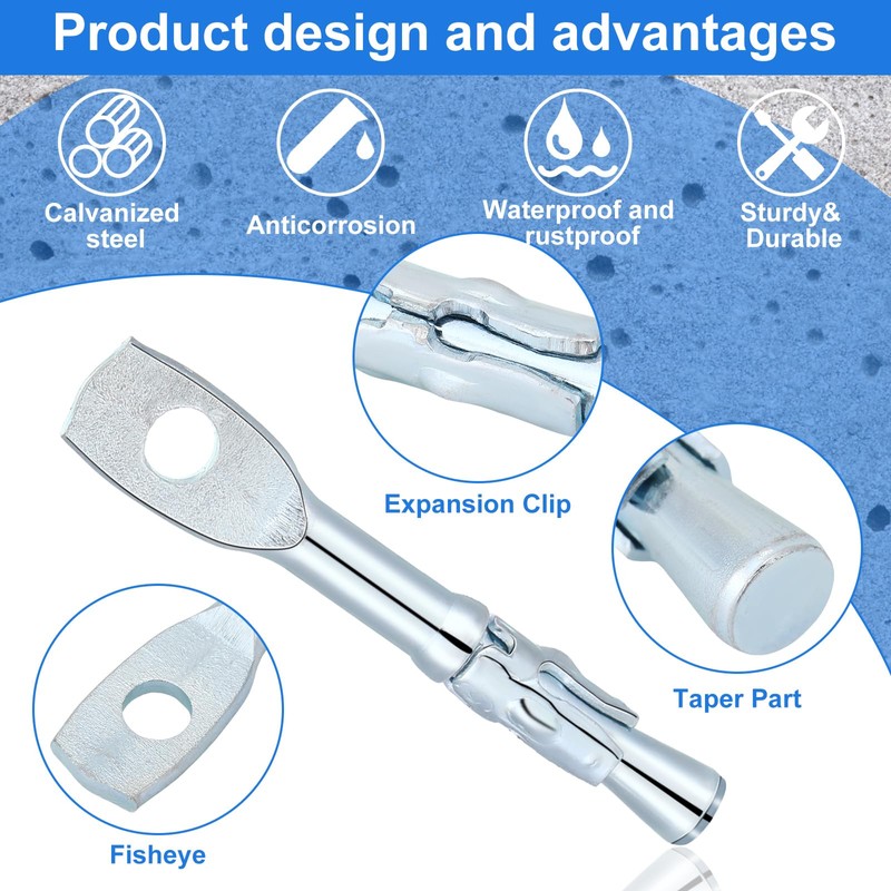 Pasimy 100 Pcs Eye Bolt Wedge Concrete Anchor 1/4 x
