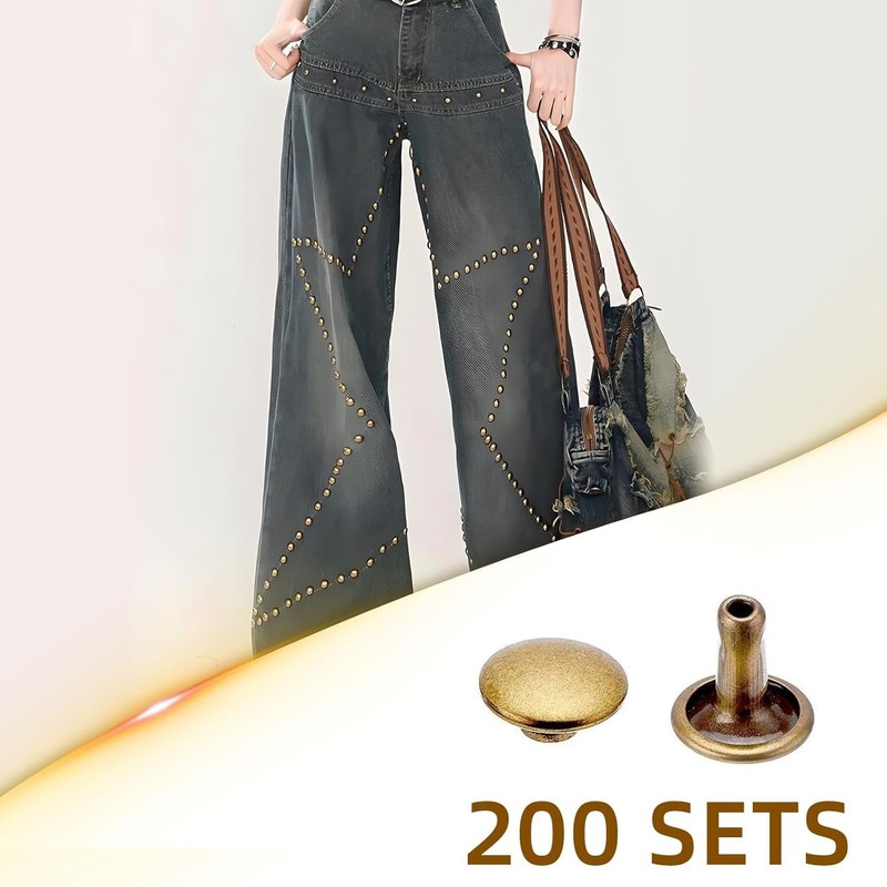 200 Sets Leather Rivets, 8mm Double Cap Rivet Tubular Metal