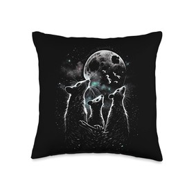 Animals In Space Fantasy Art Prints Gifts Clothing Rats Howling at The Moon Animals Throw Pillow, 16x16, Multicolor