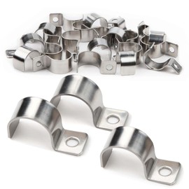 XoeLLe Pack of 20 Mounting Clamps Metal Pipe Clamps High Performance Cable Clips Pipe Fastening Single Hole U Pipe Clamps Stainless Steel Pipe Clamp for Cable Diameter 20-21 mm