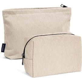MAANGE 2 Pcs Cosmetiquera para Maquillaje de Pana Bolsa para Maquillaje Pequeña de Viaje Bolsa de Cosméticos Portátil para Mujer(BEIGE)
