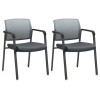 CLATINA Set of 2 Mesh Back Stacking Arm Chairs Upholstered
