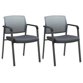CLATINA Set of 2 Mesh Back Stacking Arm Chairs Upholstered Fabric Seat Guest Reception