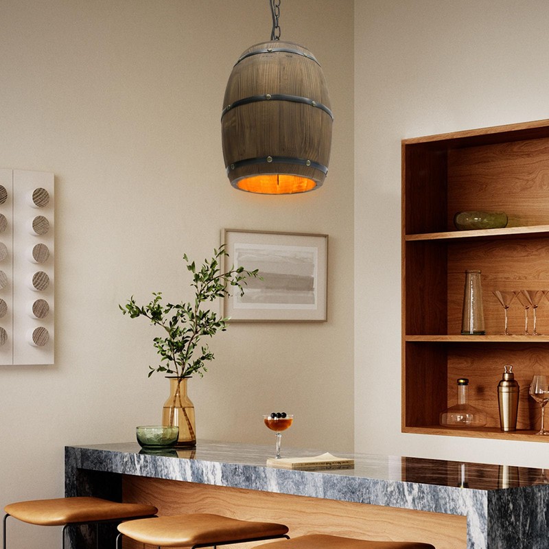 DDBESSIC Antique Wine Barrel Pendant Light Wood Bar Cafe Lights