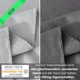 wometo Eco Fleece Blanket Made from 100% Recycled Material + OekoTex and GRS Certified 130 x 160 cm Approx. 400 g Dark Grey with Anti-Pilling and Ribbed Edge