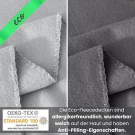 wometo Eco Fleece Blanket Made from 100% Recycled Material + OekoTex and GRS Certified 130 x 160 cm Approx. 400 g Dark Grey with Anti-Pilling and Ribbed Edge