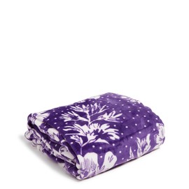 Vera Bradley Collegiate Plush XL Throw Blanket (Multiple Teams Available), Purple/White Rain Garden