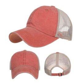 CLAPE Vintage Trucker Cap in Used Look Breathable Mesh Baseball Cap Men Women Washed Cotton Baseball Cap UV Protection Outdoor Peaked Cap, ZM02-Urban Orange