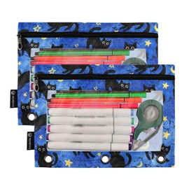 CBBYY Cat Pencil Pouches for 3 Ring Binder,2 Pack 3 Ring Binder Pencil Case with Zipper Reinforced Grommets,Pencil Bags for Office Organizers