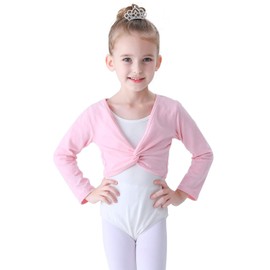 Soudittur Ballet Jacket Girls Long Sleeve Soft Cotton Fabric Warming Ballet Clothing for Children, pink