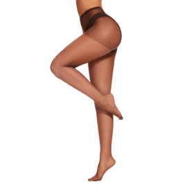 HeyUU Women's Tights 20 Denier Fine Tights Silky Matte Ultra Transparent Look Control Top Tights with Reinforced Toe, coffee
