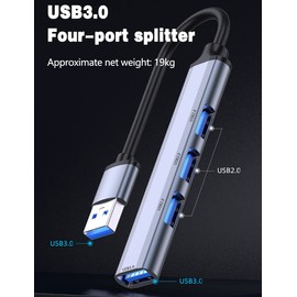 USB Hub 3.0 USB Splitter 4 in 1 Port with 1 USB 3.0 Port and 3 USB 2.0 Ports Compatible with MacBook Pro Windows Laptops and Other Devices with USB Ports