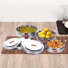 Sumeet Stainless Steel Storage Container- 300ML,480ML,600ML, 3 Pieces, Silver
