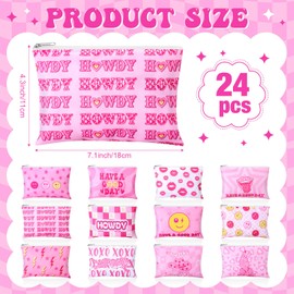 Blosssound 24 Pcs Preppy Cosmetic Bags Pink Preppy Makeup Bags Bulk Cute Cosmetic Pouch with Zipper Women's Gift Travel Toiletry Organizer Bags Howdy Birthday Gifts for Preppy Party Supplies