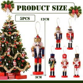 5pcs 12cm Small Wooden Christmas Nutcracker Soldier Ornaments,Christmas Tree Decorations Mini Nutcracker Figures Hanging Ornaments,Nutcracker Soldier Puppet Doll Pendant for Tree Tradition Xmas Decor