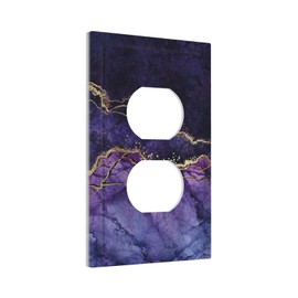 Purple Marble Abstract Gold Crack Iridescent Art Marbling Modern Luxury Elegant Art 1 Gang Duplex Receptacle Wall Plate Electrical Outlet Decorative Decorator Light Switch Faceplate Plug Socket Cover