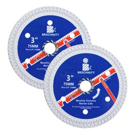 Super Thin Diamond Porcelain Saw Blade with X Teeth,BRSCHNITT 2pcs 3 Inch (75 mm) x Arbor 3/8 Inch (10 mm) Angle Grinder Diamond Cutting Disc for Dry/Wet Cutting Porcelain Tile Ceramic Marble Granite