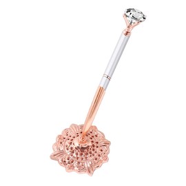 RUTICH Hollow Round Pen Holder Signing Pen Set with Big Diamond Crystal Pen for Wedding Bridal Opening Ceremony Graduation Office, Rose Gold Holder with Silver Pen(Black Ink)