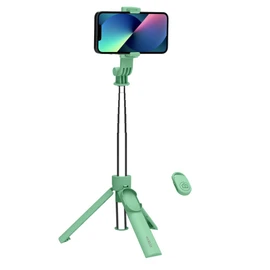 Celly, Universal-Selfie-Stick mit Bluetooth, Verstellbarer und tragbarer Stativ, integriertes Stativ, kompatibel mit Smartphones bis zu 7 Zoll, Farbe Grün