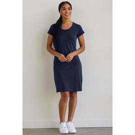 Fair índigo Vestido camisero de algodón orgánico con cuello redondo para mujer, Marina de medianoche, M