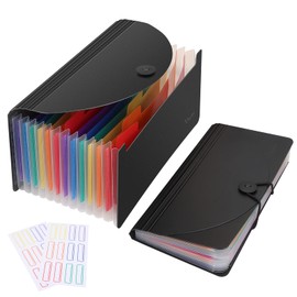 Uquelic 13 Pockets File Folder - Expanding File Folder for Documents Documents Documents Plastic for Storage Reception Cards Receipts Bills Checks (Black 2 Pieces)