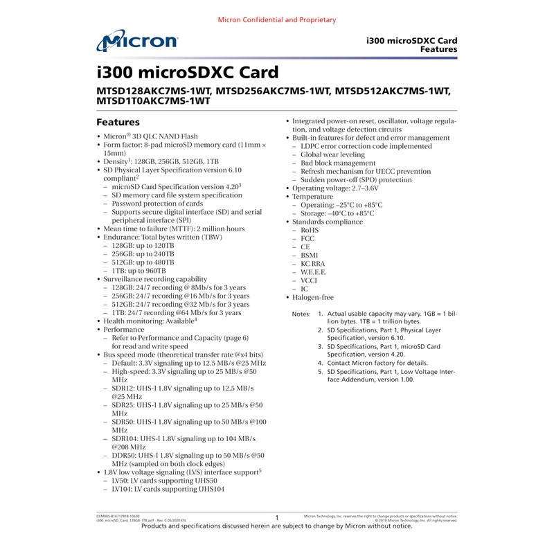 Micron MTSD256AKC7MS-1WT MicroSDXC Card, 256GB Storage Capacity, Black and Blue,