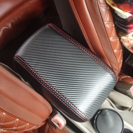 ruihe Carbon Fiber Color PU Car Armrest Box Cover Center Console Saver Scratch Resistance Covers fit for 2012 2013 2014 Ford Focus ST Electric S SE SEL Titanium