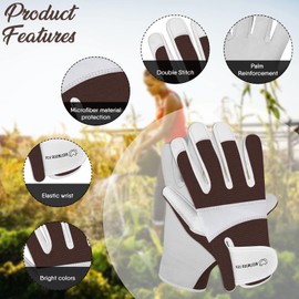 WESTWOOD FOX Gardening Gloves Leather Thorn Safety Working Heavy Duty Work Gloves for Women Men Gardener Non-Slip Rigger (Brown, L)