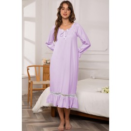 Nanxson Women's Cotton Nightdress Long Sleeve Sleepwear Vintage Victorian Night Dress Pyjamas, purple