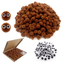 TOAOB 500pcs Pom Poms 1cm Craft Pom Poms Brown Fuzzy Pompoms Balls Arts and Crafts Supplies with Googly Wiggle Eyes for DIY Crafts Projects Home Decorations