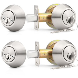 Probrico 2 Pack Satin Brushed Nickel Double Cylinder Deadbolt Lock, Round Keyed Both Side Door Lock,Keyed Alike