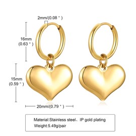 Heart Love Dangle Drop Endless Small Hoop Earrings Stainless Steel Earrings for Women Girls Minimalist Dangle Round Circle Huggie Hoops Dainty Punk Hanging Jewellery Gifts for Your Lover Wife Birthday, Metal, New
