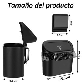 2 Cubo de Basura para Coche con Tapa, Mini Bote de Basura Portátil para Auto, Bote de Basura Pequeño, Bote de Basura Impermeable para Coche, Oficina, Hogar, 5 Rollos de Bolsas de Basura