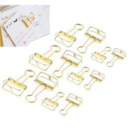 CCINEE Suncake Com Lean Clip Wire Double Clip Document Organizer, 12 Pack, Gold(Gold, 6 Large, 6 Small)