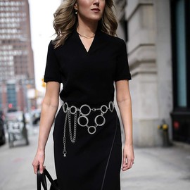 Glamorstar O-Ring Chain Belts for Women Waist Band Belt for Dress Link Chain Gift Silver 120CM/47.2IN