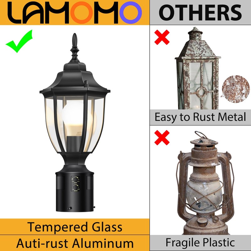 Lamomo Motion Sensor Outdoor Post Lights, Dusk to Dawn Lamp