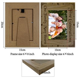 CREATCABIN Five Generations Picture Frame Wood Photo Frame Holds Display Pictures 4x6 Wall Mounting Printing Poster Frame Stand for Wall Gallery Tabletop Decor 6 x 8Inch-One Family Many Hearts