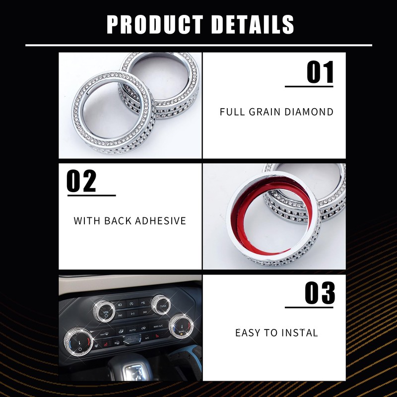CONGCONG Bling AC Air Conditioning Knob Cover Crystal Accessories 2Pcs