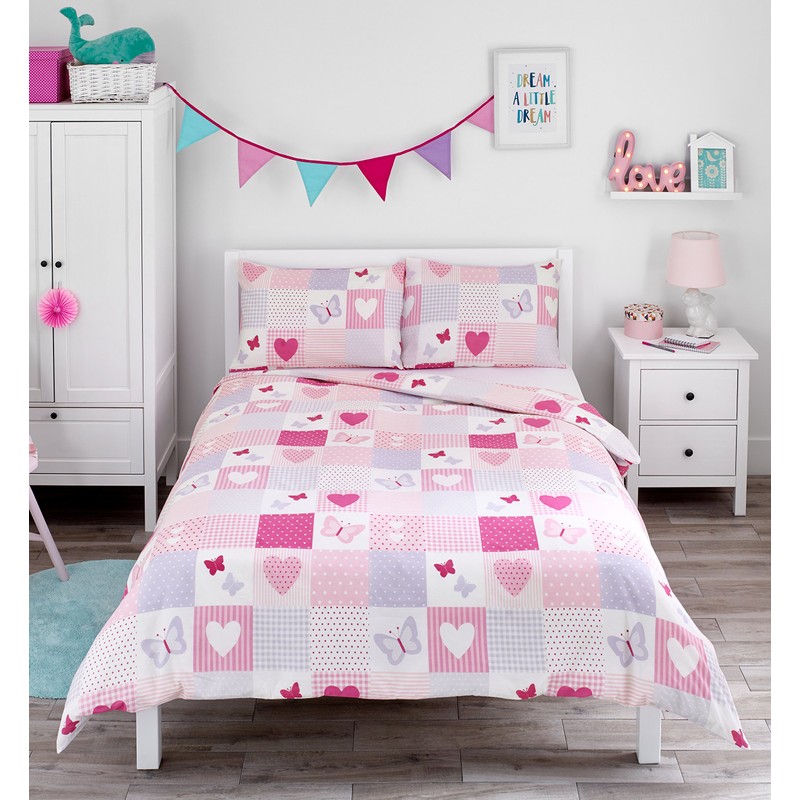Bloomsbury Mill - Hearts & Butterflies Patchwork - Pink -