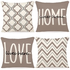 YCOLL Cushion Covers, Set of 4, Linen, Decorative, Geometric Pattern, Cushion Covers for Sofa, Bedroom, Couch, Outdoor Cushions, 40 x 40 cm, Grey