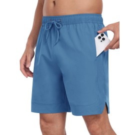 MoFiz Men Swim Trunks Short with Boxer Brief Liner Swimwear Surfing Beach Board Short Blue,L