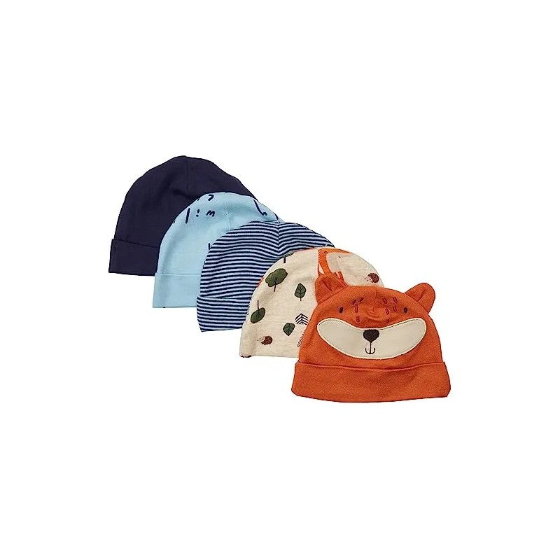 Paquete De 5 Gorras Unisex Para Bebé, Azul Zorro, 0-6