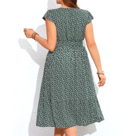 Women Plus Size Summer Floral Boho Midi Casual Rayon Bohemian Pockets Dress 2024 Ruffle Sleeves V Neck Spring Sundresses