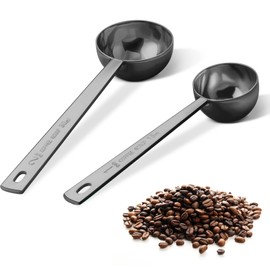 Premium Coffee Scoop Set, Set of 2, Metal Stainless Steel Long Handle Coffee Scoop, Measuring Coffee Spoons Contains 1 Tablespoon (15 ml) and 2 Tablespoons (30 ml) Spoon-Black
