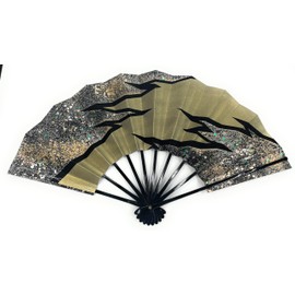 Mai Fan, Black with Various Patterns and Pebbles, Black Lacquer, 9.0 to 5 Minutes, Made in Japan, Kyoto Fan, Perfect for Practicing and Stage