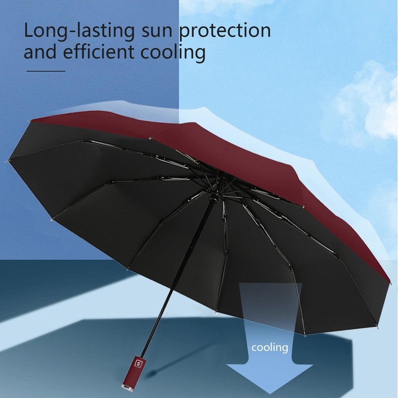 EEPLUYTY Umbrella, Automatic, Pocket, Open-Close, 10 Ribs, Stormproof, UV Protection,